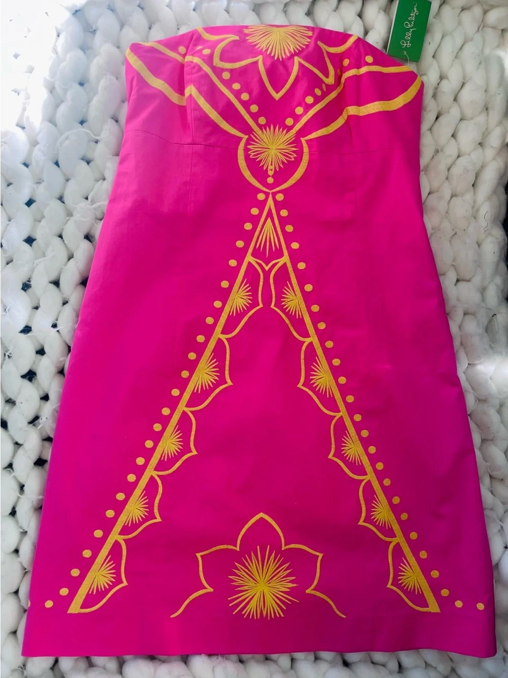 NWT Lilly Pulitzer Strapless Pink Dress with Yellow Motif - Picture 3 of 9